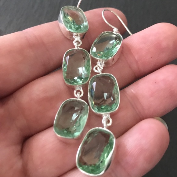 Green amethyst silver earrings - Picture 4 of 4